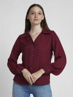 Spykar - Women Dark Red Polyester Regular Fit Full Sleeve Plain Shirt