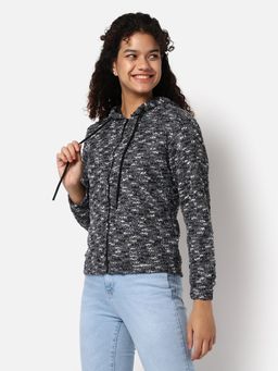 Campus Sutra - Womens Textured Zipper Hoodie Sweatshirt Grey