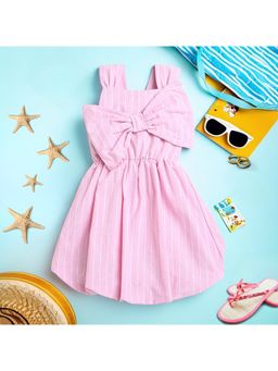 ZIP ZAP ZOOP - Pink Big Bow Design Striped Sleeveless Dress