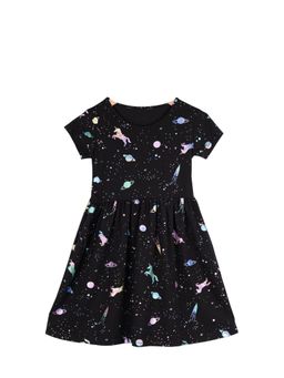 ZIP ZAP ZOOP - Magical Black Half Sleeves Unicorn 3D Print Dress
