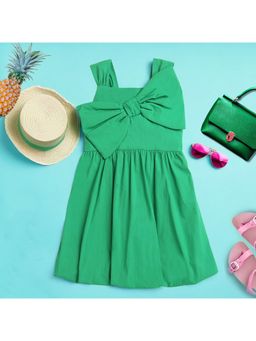 ZIP ZAP ZOOP - Green Big Bow Design Sleeveless Frock Dress