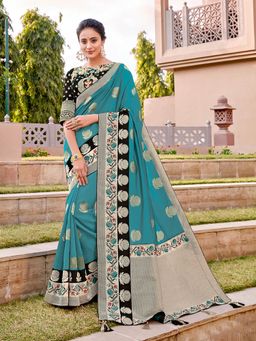 Odette - Rama Weaved Silk Designer Saree with Unstitched Blouse