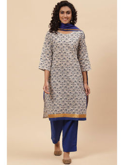 Biba - Off White Cotton Unstitched Suit (Set of 3)