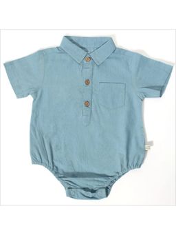 FURR BALLS - Blue Baby Button Front Collared Bodysuit