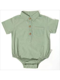 FURR BALLS - Green Baby Button Front Collared Bodysuit