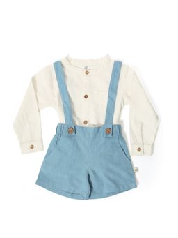 FURR BALLS - Blue Baby Shirt & Suspender Shorts (Set of 2)