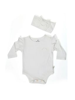 FURR BALLS - Baby Flutter Happy Days Onesies with A Bow Headband (Set of 2)