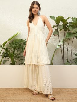 InWeave - Cream Lace Work Backless Kurta with Sharara