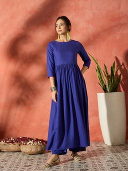 InWeave - Ink Blue Long Anarkali Kurta with Pant