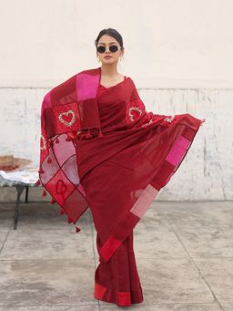 Save As - Red Mohabbat Embroidered Saree without Blouse