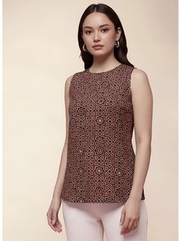 arangya - Brown Premium Pure Cambric Cotton Floral Printed Top