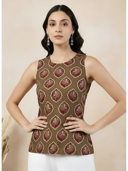 arangya - Green Premium Pure Cambric Cotton Printed Top