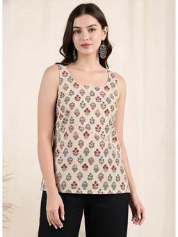 arangya - Elegant Off White Floral Printed Cotton Blend Top