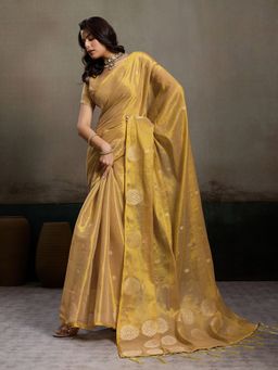 Sutriti - Golden Beige Woven Tissue Silk Saree with Unstitched Blouse