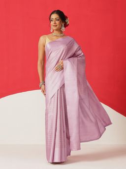 Silk Land - Lavender Silk Checks Saree with Unstitched Blouse