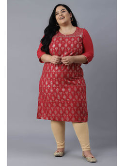 Aurelia - Red Glitter Print Straight Kurta