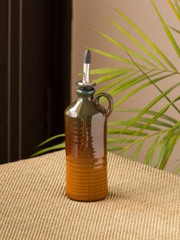 ExclusiveLane - 'Amber & Teal' Studio Pottery Oil Bottle In Ceramic (250 ml)