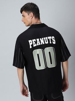 Bewakoof - Official Peanuts Men's Black Nuts Graphic Printed Super Loose Fit Shirt