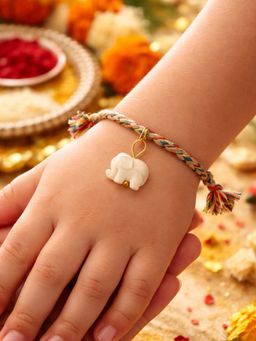 Digital Dress Room - Kids Cute Off White Elephant Rakhi