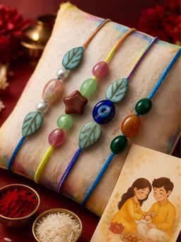 Digital Dress Room - Kids Multi-Color Evil Eye Leaf Rakhis (Pack of 4)