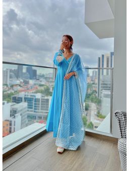 Ghoomar Jaipur - Aqua Blue Leheriya Suit (Set of 3)