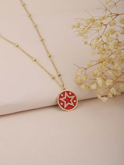 Carlton London - Red Gold-Plated CZ-Studded Star-Shaped Enamelled Necklace