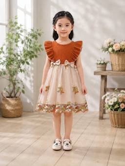 TIOR - Girls Embroidered Mesh Party Dress