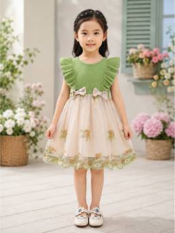 TIOR - Girls Embroidered Mesh Party Dress
