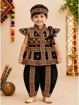 Banjara India - Cotton Kutch Embroidered Kids Kediyu And Dhoti With Headband