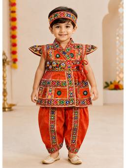 Banjara India - Kutch orange Cotton Mirror Lehenga Chaniya Choli