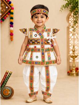 Banjara India - Cotton Kutch Embroidered Kids Kediyu And Dhoti With Headband