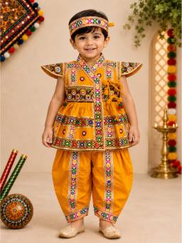 Banjara India - Kutch yellow Cotton Mirror Lehenga Chaniya Choli