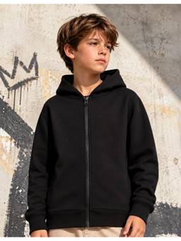 Nusyl - Boy Black Solid Zipper Hoodie