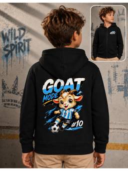 Nusyl - Boy Black Goat Printed Zipper Hoodie