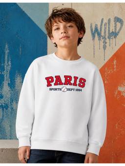 Nusyl - Boy White Paris Text Printed Full Sleeves Sweatshirt