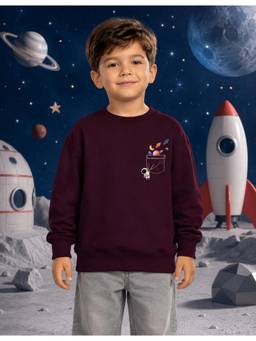 Nusyl - Boy Burgundy Astronaut Printed Full Sleeves Sweatshirt