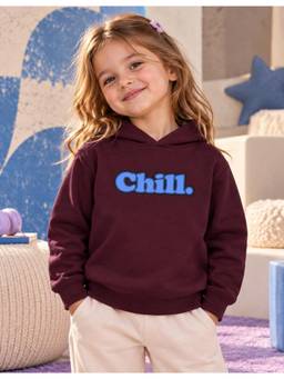 Nusyl - Girl Burgundy Chill Text Printed Hoodie