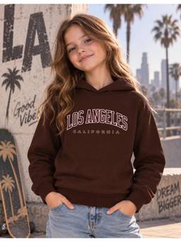 Nusyl - Girl Brown Los Angeles Text Printed Hoodie
