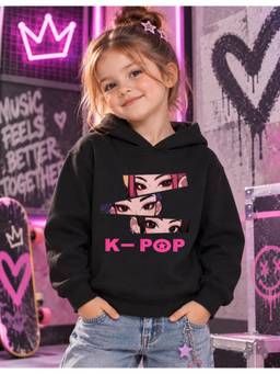 Nusyl - Girl Black K-Pop Text Printed Hoodie