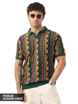 The Souled Store - Jacquard: Retro Threads Men Green Polo T-Shirt