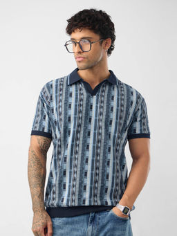 The Souled Store - Jacquard: Indie Threads Men Blue Polo T-Shirt