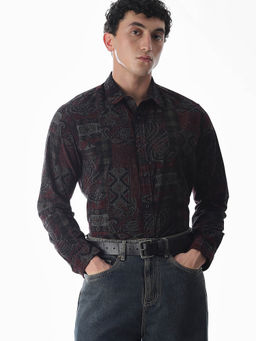 Jack & Jones - Maroon Printed Regular Fit Shirt