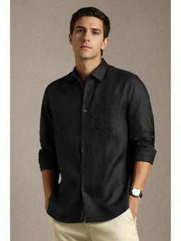 Louis Philippe - Men Black Solid Full Sleeves Formal Shirt