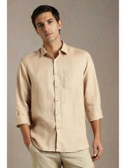 Louis Philippe - Men Beige Solid Full Sleeves Formal Shirt