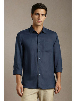 Louis Philippe - Men Navy Blue Solid Full Sleeves Formal Shirt