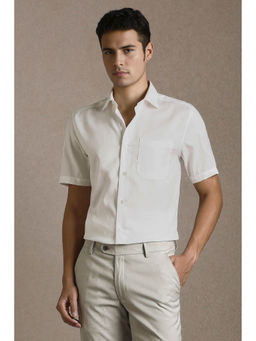 Louis Philippe - Men White Textured Half Sleeves Formal Shirt
