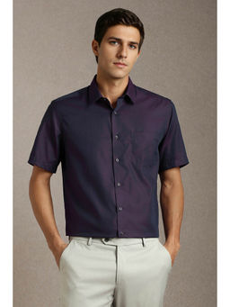 Louis Philippe - Men Purple Textured Half Sleeves Formal Shirt