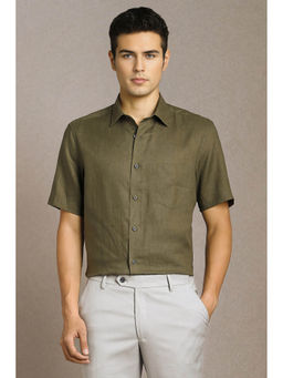 Louis Philippe - Men Olive Solid Half Sleeves Formal Shirt