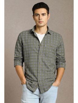 Louis Philippe - Men Olive Checks Full Sleeves Casual Shirt