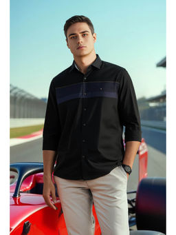 Louis Philippe - Men Black Stripe Full Sleeves Casual Shirt